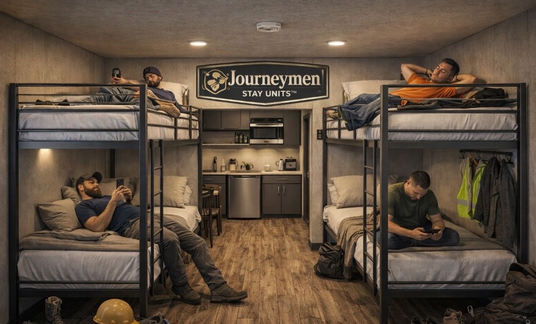 Crew quarters with bunks and kitchenette
