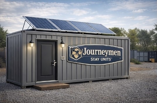 Journeymen Stay Unit — solar-equipped off-grid container unit