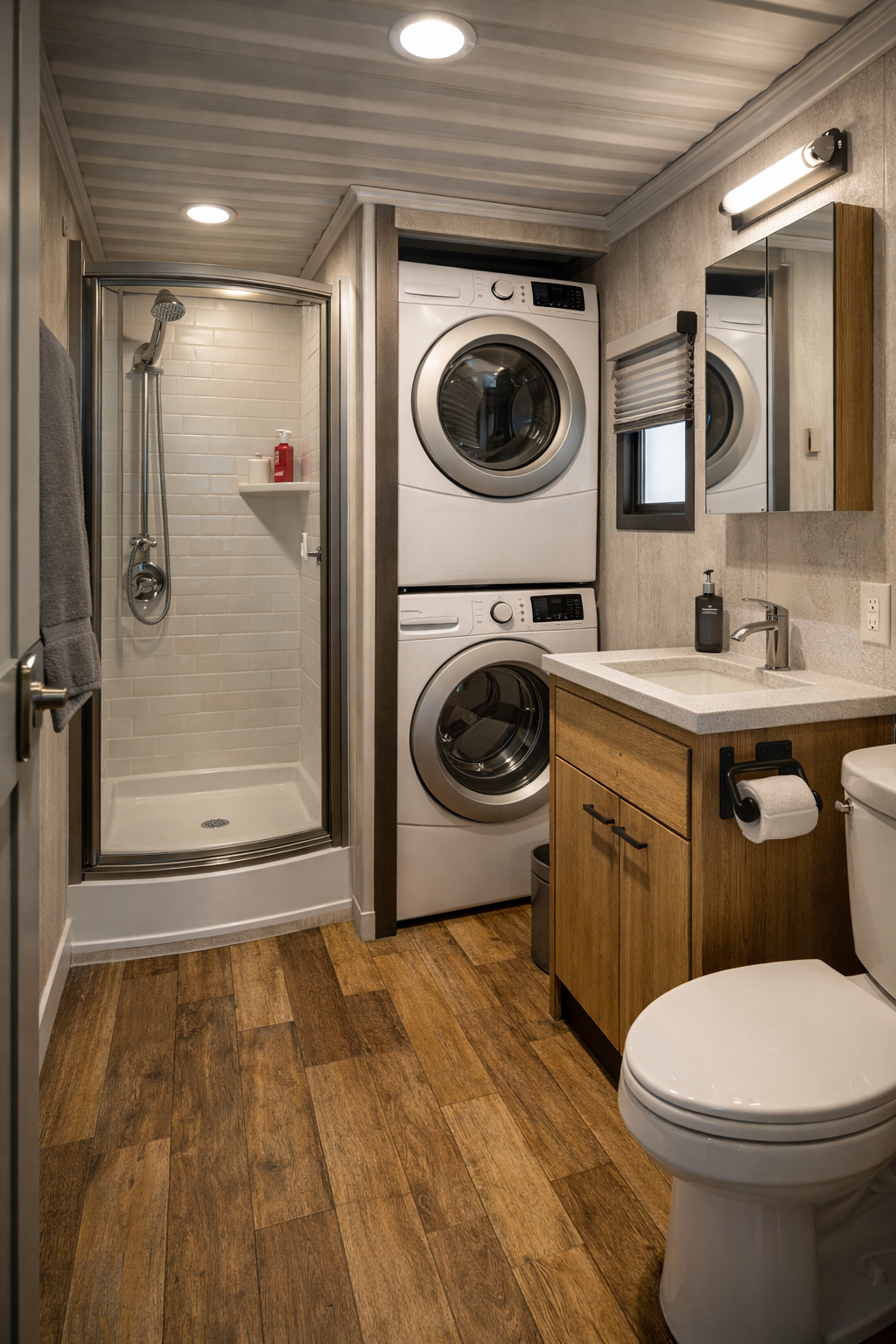 Full bathroom with shower and laundry