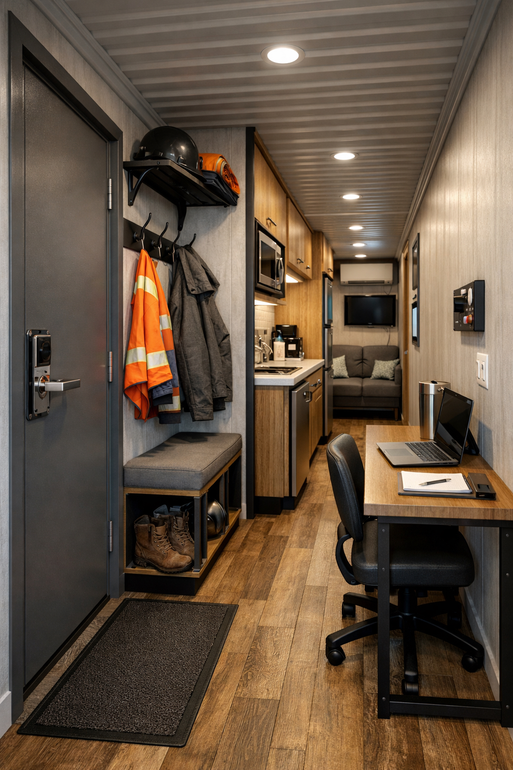 Entryway with gear storage and workstation